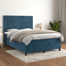 sötétkék bársony rugós ágy matraccal 140x200 cm ágy és ágykellék