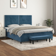 sötétkék bársony rugós ágy matraccal 160x200 cm ágy és ágykellék