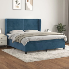  sötétkék bársony rugós ágy matraccal 160x200 cm ágy és ágykellék