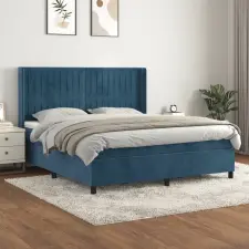  sötétkék bársony rugós ágy matraccal 160x200 cm ágy és ágykellék