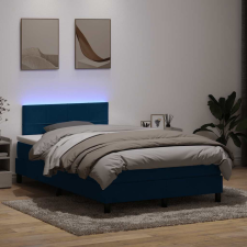  sötétkék bársony rugós és LED-es ágy matraccal 120x210 cm ágy és ágykellék