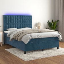  sötétkék bársony rugós és LED-es ágy matraccal 140x190 cm ágy és ágykellék