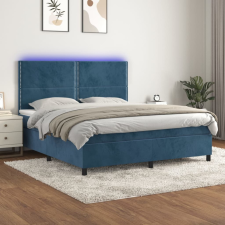  sötétkék bársony rugós és LED-es ágy matraccal 180x200 cm ágy és ágykellék