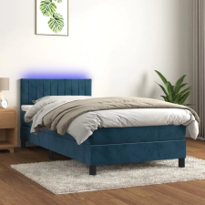  sötétkék bársony rugós és LED-es ágy matraccal 90x190 cm ágy és ágykellék