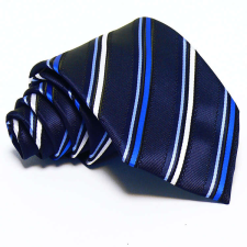  Sötétkék nyakkendő - fehér-kék csíkos nyakkendő
