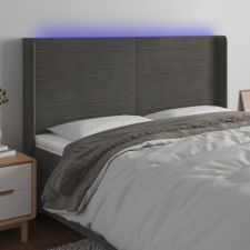 sötétszürke bársony LED-es fejtámla 183x16x118/128 cm ágy és ágykellék