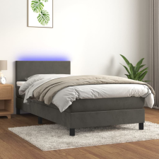 sötétszürke bársony rugós és LED-es ágy matraccal 100x200 cm ágy és ágykellék