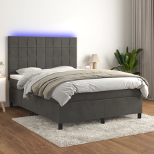 sötétszürke bársony rugós és LED-es ágy matraccal 140x200 cm ágy és ágykellék