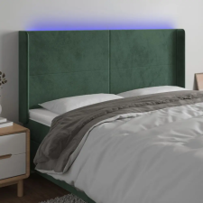  sötétzöld bársony LED-es fejtámla 163x16x118/128 cm ágy és ágykellék