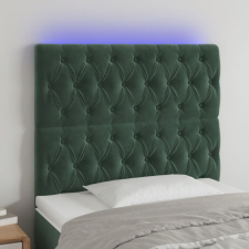  sötétzöld bársony LED-es fejtámla 90x7x118/128 cm ágy és ágykellék
