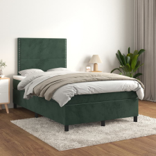 sötétzöld bársony rugós ágy matraccal 120 x 200 cm ágy és ágykellék