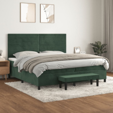  sötétzöld bársony rugós ágy matraccal 200x200 cm ágy és ágykellék
