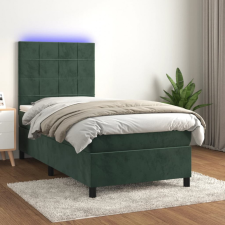  sötétzöld bársony rugós és LED-es ágy matraccal 100x200 cm ágy és ágykellék