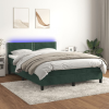  sötétzöld bársony rugós és LED-es ágy matraccal 140x200 cm