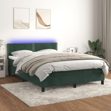  sötétzöld bársony rugós és LED-es ágy matraccal 140x200 cm ágy és ágykellék