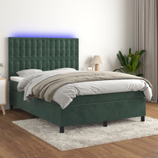  sötétzöld bársony rugós és LED-es ágy matraccal 140x200 cm ágy és ágykellék