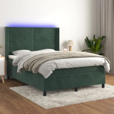  sötétzöld bársony rugós és LED-es ágy matraccal 140x200 cm ágy és ágykellék