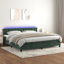 sötétzöld bársony rugós és LED-es ágy matraccal 200x200 cm ágy és ágykellék