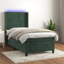  sötétzöld bársony rugós és LED-es ágy matraccal 90x190 cm ágy és ágykellék