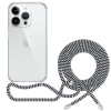 SPELLO Crossbody iPhone 15 Pro átlátszó tok fekete-fehér zsinórral (81310101000007)
