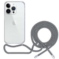 SPELLO Crossbody iPhone 15 Pro átlátszó tok fekete-fehér zsinórral (81310101000007) tok és táska