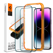 Spigen AlignMaster GLAS.tR Full Cover Apple iPhone 14 Pro Max kijelzővédő fólia fekete kerettel 2db (AGL05204) (AGL05204) - Kijelzővédő fólia mobiltelefon kellék