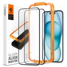 Spigen AlignMaster GLAS.tR iPhone 15 kijelzővédő fekete kerettel (AGL06906) (AGL06906) mobiltelefon kellék