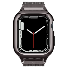 Spigen Apple Watch 7-8 (45mm), Alumínium védőkeret, acél szíjjal, milánói stílus, Spigen Metal Fit Pro, sötétszürke okosóra kellék
