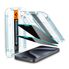 Spigen EZ FIT képernyővédő üveg 2db (2.5D, tokbarát, ultravékony, 0.2mm, 9H + segédkeret) ÁTLÁTSZÓ Apple iPhone 15 Pro mobiltelefon kellék