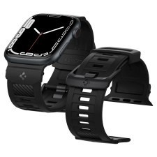 Spigen Rugged Apple Watch S1/2/3/4/5/6/7/8/SE Szilikon szíj 38/40/41 mm - Fekete (AMP02855) okosóra kellék