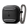 Spigen RUGGED ARMOR szilikon tok (ütésállóság, karabíner, karbon minta) FEKETE Apple AirPods 4