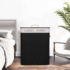 Springos 100 literes szennyestartó 2 rekesszel, természetes fekete bambusz bútor