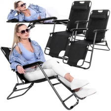 Springos Állítható fekete kerti napozóágy, acél vázzal és fejpárnával, 153 cm kerti bútor