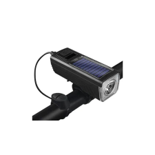 Spyral FY-335 napelemes power bank első lámpa / elektromos duda, 1db Power LED, 300 lumen, USB-ről tölthető, fekete kerékpár lámpa