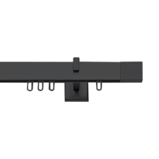 Square-Line profil, 200 cm, széles végzáróval, Fekete karnis, függönyrúd