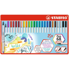 STABILO Ecsetirón készlet, fém doboz, STABILO "Pen 68 brush", 19 különböző szín filctoll, marker
