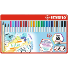 STABILO Ecsetirón készlet, fém doboz, STABILO "Pen 68 brush", 25 különbözõ szín ecset