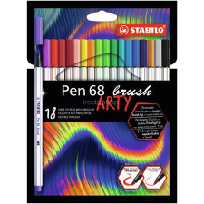 STABILO Ecsetirón készlet, STABILO "Pen 68 brush ARTY", 18 különböző szín filctoll, marker