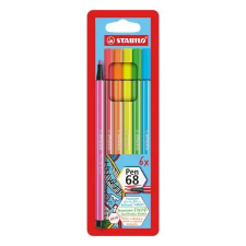 STABILO Filctoll készlet, 1 mm, STABILO "Pen 68", 6 neon szín filctoll, marker