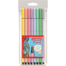 STABILO Filctoll készlet, 1 mm, STABILO "Pen 68", 8 pasztell szín filctoll, marker