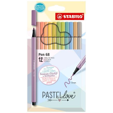 STABILO Rostirón készlet, 1 mm, STABILO  Pen 68 Pastellove , 12 különböző szín filctoll, marker
