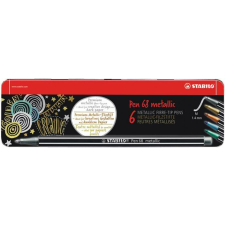 STABILO Rostirón készlet, fém doboz, 1,4 mm, STABILO "Pen 68 metallic", 6 különböző szín filctoll, marker