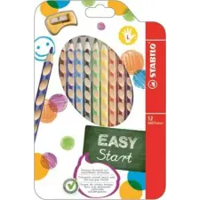 STABILO Színes ceruza készlet, háromszögletű, balkezes, STABILO "EasyColours", 12 különböző szín színes ceruza