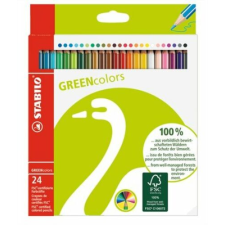 STABILO Színes ceruza készlet, hatszögletű, STABILO "GreenColours", 24 különböző szín színes ceruza