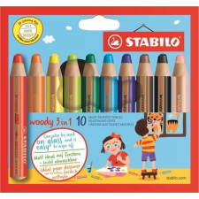 STABILO Színes ceruza készlet, kerek, vastag, STABILO &quot;Woody 3 in 1&quot;, 10 különböző szín színes ceruza