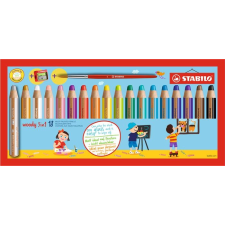 STABILO Színes ceruza készlet, kerek, vastag, STABILO "Woody 3 in 1", 18 különböző szín+ színes ceruza