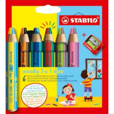 STABILO Színes ceruza készlet, STABILO "Woody 3 in 1 duo", 6 dupla vegyes szín színes ceruza