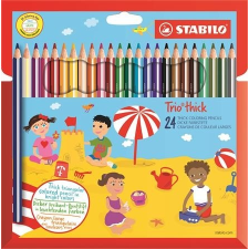 STABILO Színes ceruza készlet, vastag, háromszögletű, hegyezővel, STABILO &quot;Trio&quot;, 24 különböző szín színes ceruza