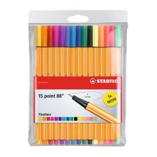 STABILO Tűfilc, 0,4 mm,  "Point 88", 15 különböző szín filctoll, marker