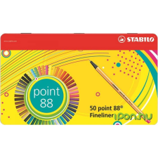 STABILO Tűfilc készlet, 0,4 mm, fém doboz,  "Point 88", 47+3 különböző szín filctoll, marker